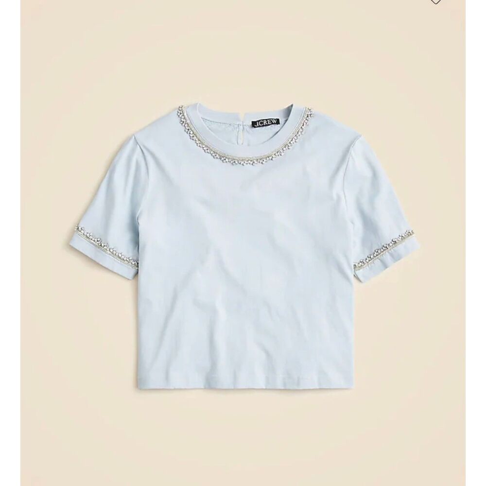 J Crew White Heavy Jersey Rhinestone T-Shirt Size Large